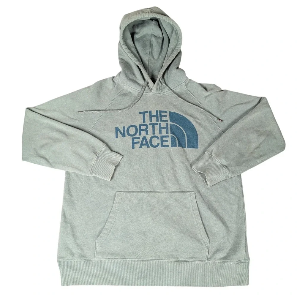 The North Face Womens Half Dome Pullover Hoodie Sage Green Raglan Fleece 5550